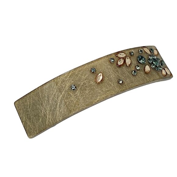 Large Tan Beige Acrylic Bling Flower Hair French Clip Barrette Curved Long Hair - Picture 2 of 11